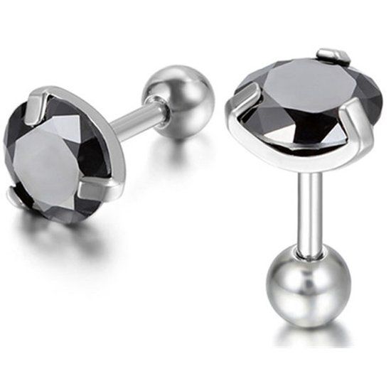 Mendes Lookinggoodtoday Heren oorbellen Black Royal King Crown Zilverkleurig-5mm