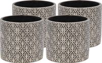 Mega Collections Plantenpot/bloempot - 4x - keramiek - antraciet grijs/zilver - D11 x H10 cm
