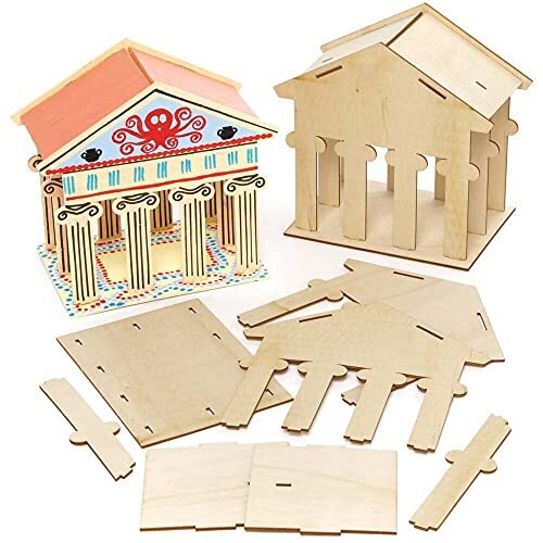 Baker Ross Baker Ross FE455 Griekse Tempel Houten Set - Set van 2, houten knutselsets voor kinderen om te versieren en te laten zien, educatieve activiteit voor kinderen