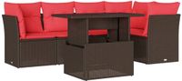 vidaXL 6-delige tuinbankset met kussens, bruin, polyrotan