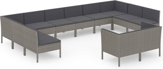 vidaXL 12-delige Loungeset met kussens poly rattan grijs