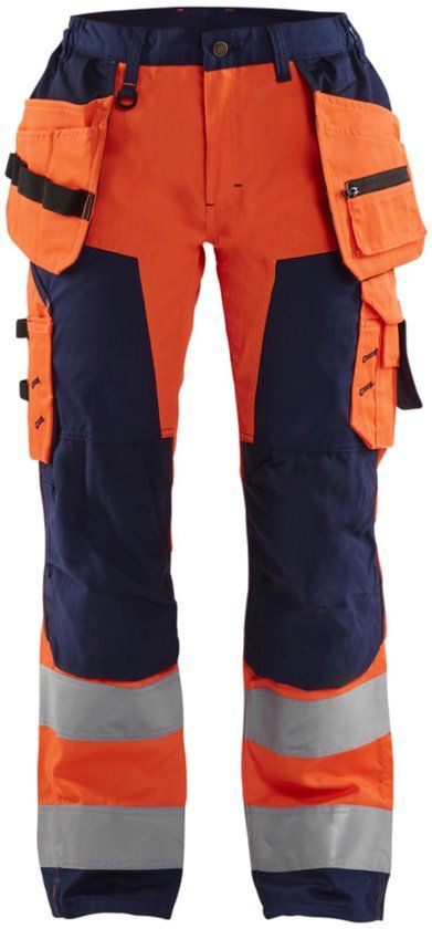 Blåkläder Dames werkbroek High Vis met spijkerzakken 7156-1811 - High Vis Oranje/Marineblauw - Maat 34