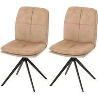 HWC-M68 Set van 2 eetkamerstoelen, keukenstoel fauteuil, draaibare autostand, metaal stof/textiel ~ beige