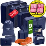 GMR Packing Cubes Set | 9 Delig | Koffer & Reistas Organizers voor Kleding, Schoenen, Backpack & Beauty - Koffer Organizer Set - Inclusief Cosmetica Tas & Etui - Donkerblauw