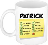 Bellatio Decorations Naam mok Patrick - wit - top gozer - keramiek - 300 ml - cadeau collega beker