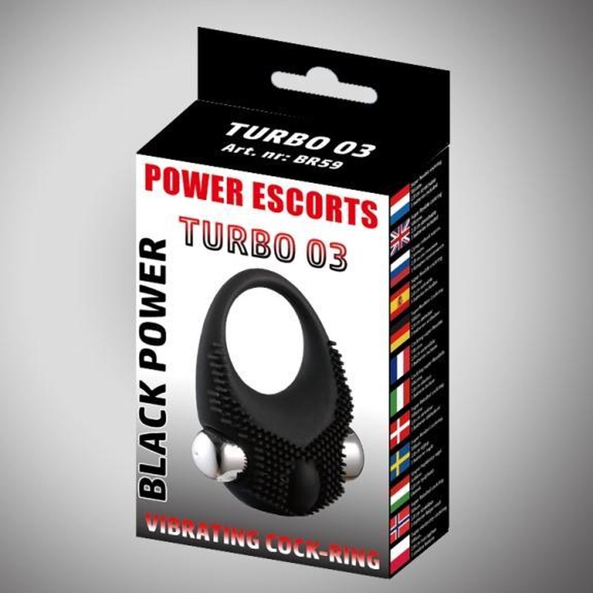 Power Escorts - BR59 - Turbo 03 - Black Power - Vibrating Cockring - Silicone - Zwart