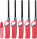 Flame Classics BBQ/keuken aansteker lange steel - 5x - met navul cilinder - rood - 25 cm - kunststof