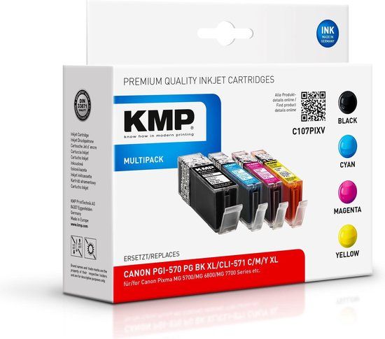 KMP Inkt vervangt Canon CLI-571 XL Compatibel Combipack Foto zwart, Cyaan, Magenta, Geel C107XV 1568,0050