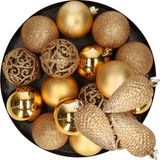 Decoris Boules de Noël - 16 PIÈCES - 6 cm - incl. 6x p.d. ornements pomme de pin - or plastique