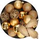Decoris Boules de Noël - 16 PIÈCES - 6 cm - incl. 6x p.d. ornements pomme de pin - or plastique