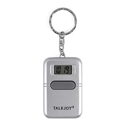 TalkJoy Spreekende klok sleutelhanger tijd wekker spraakuitgave blindhorloge zakhorloge digitale seniorenklok LCD slechthandicapten, zilver