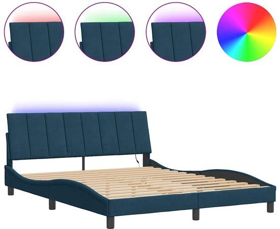 vidaXL Bedframe met LED Blauw Fluweel 160x200 cm