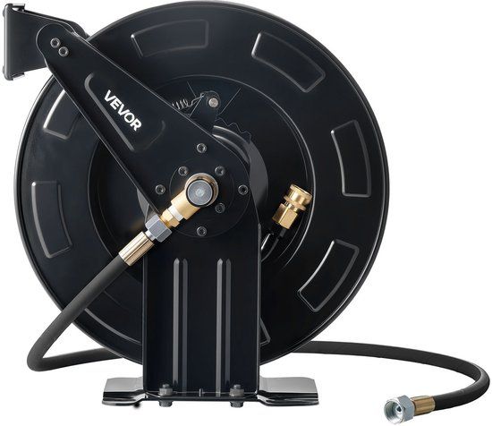 Vevor Hogedrukreiniger Slanghaspel, 15,2 m x 9,5 mm, Stalen Slanghaspel, Max. 275 Bar, Automatisch Oprollend, Flexibele Muur-/Vloermontage voor Autowassen, Tuin, Vloerreiniging