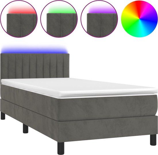 vidaXL Boxspring met matras en LED fluweel donkergrijs 80x200 cm