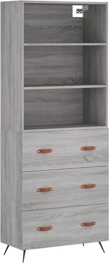 vidaXL Hoge kast 69,5x34x180 cm bewerkt hout grijs sonoma eikenkleurig