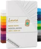 Lavea® Hoeslaken 200x220cm 100% Katoen – Hoge Hoek 35 cm voor Dikke Matrassen – met Elastiek Rondom in Jersey – voor Boxspring – Wit