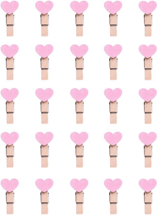 QUVIO Mini wasknijpers - Hout - Roze - 25 stuks