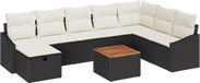 vidaXL Banc de jardin - Set - 9 - pièces - Noir - poly - rotin