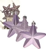 Decoris Kaemingk B.V. 24x stuks kerstornamenten kunststof sterren kerstballen heide lila paars 7 cm
