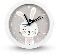 Hama Kinderhorloge "Lovely Bunny" zonder tikken (kinderwekker met konijnenmotief, analoge tafelklok, werkt op batterijen, instelbare alarmtijd, geruisloos, ook ideaal als leerklok, wandklok)