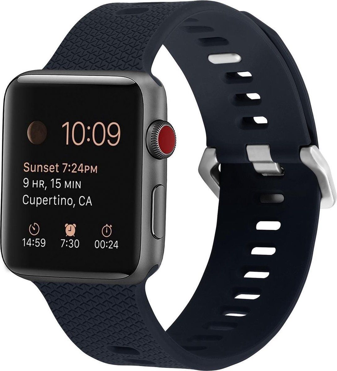 By Qubix Qubix Compatible Apple watch bandje - Siliconen bandje met motief - Donkerblauw - Geschikt voor Apple Watch 38mm / 40mm / 41mm
