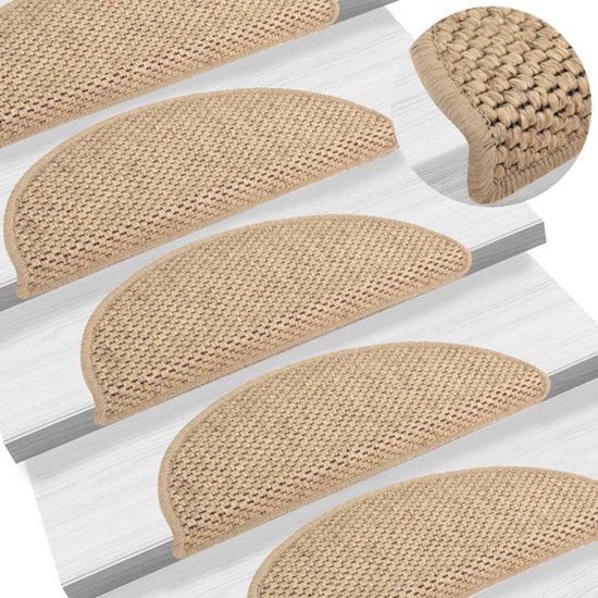 vidaXL - Trapmatten - zelfklevend - 15 stuks - sisal-look - 56x20x0.5 cm - zandkleurig