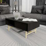 Hanah Home Stijlvolle zwarte koffietafel, 90 x 54 x 39,6 cm, 100% melamine gecoat chipbord en metaal, modern design voor woonkamer en kantoor