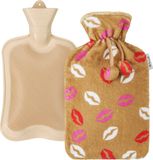 Kufl Beige Rubberen Warmwaterkruik met Wasbare Fleece Hoes - Grote Vulopening - 2 Liter
