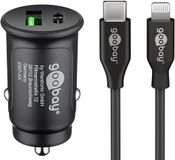 Goobay 72166 Compacte autolader, 27 W, USB-C-verdeler, 12 V, USB C Power Delivery, snel opladen, incl. Lightning-kabel