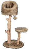 Poteau griffoir chat - 2 étages - 99 à 109 cm - Bois naturel avec jute - Surfaces de couchage en peluche