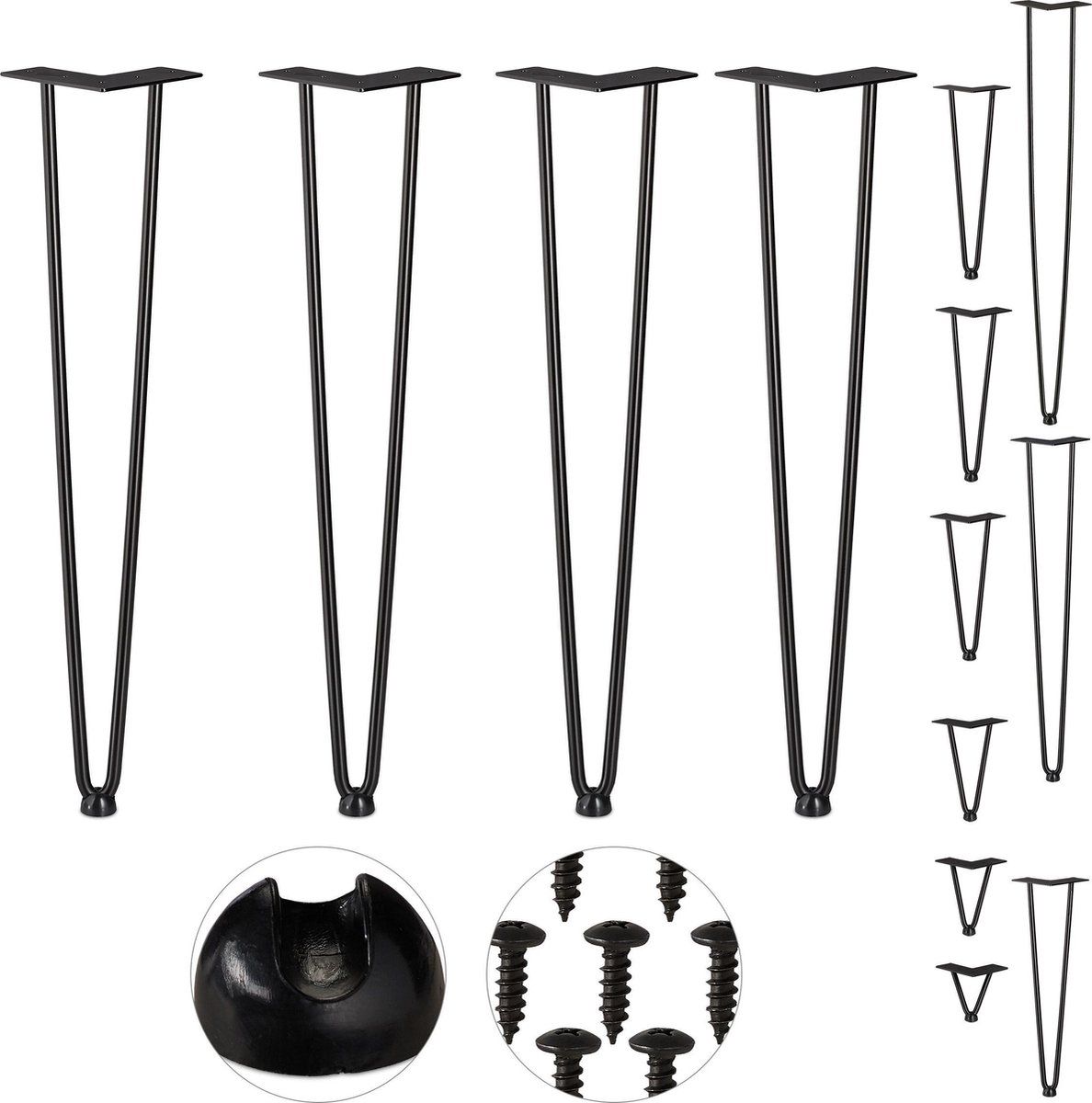 Relaxdays Hairpin Tafelpoten - Set van 4 - Zwart Metaal - Meubelpoot - Verschillende Maten