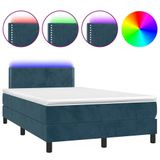 vidaXL Boxspring met Matras en LED Fluweel Donkerblauw 120x200 cm