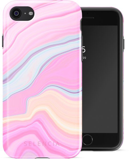 Selencia Hoesje - Geschikt voor Apple iPhone SE (2022) / SE (2020) / 8 / 7 / 6s / 6 - Backcover - Pastel Lipstick Marble