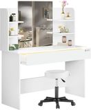 Casaria Make up Tafel Lucia - Kruk Opbergruimte 140x110x40cm - Wit