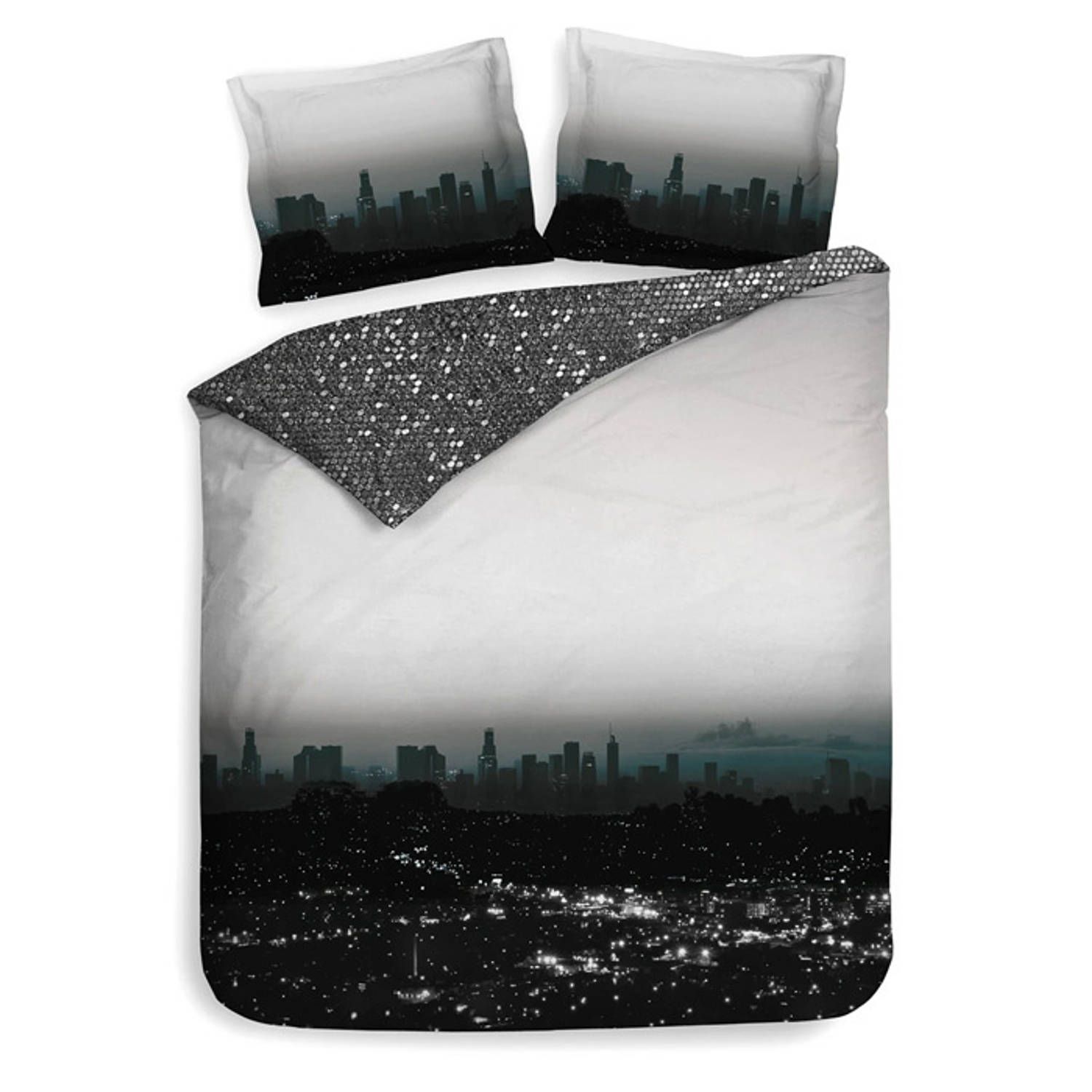 Heckett & Lane Annie Dekbedovertrek - Eenpersoons - 140x200/220 cm - Sky Emerald - Grijs