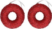 Decoris Kaemingk B.V. 6x Kersthangers figuurtjes kerst rode donut met kraaltjes 10 cm