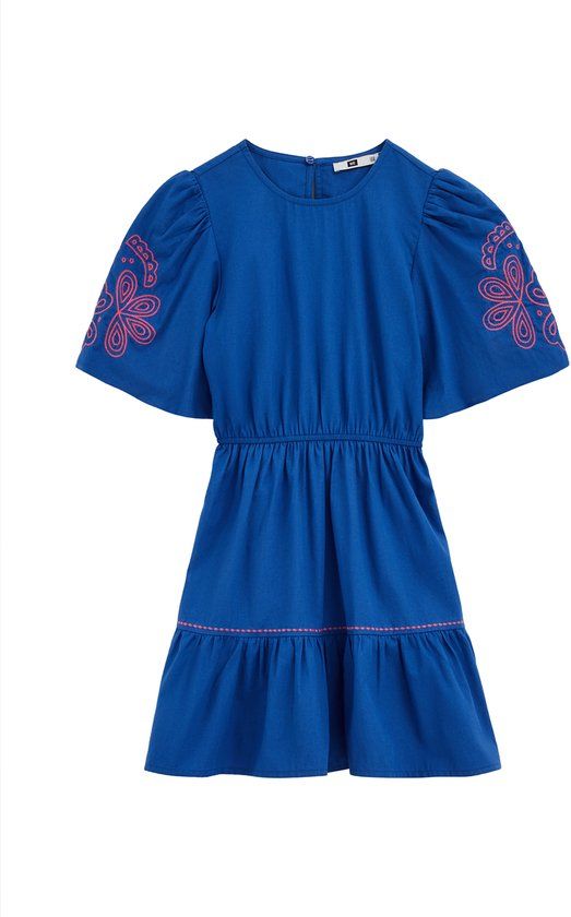 WE Fashion Meisjes jurk met embroideries, katoen, maat 134/140, cobalt blue