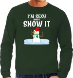 Bellatio Decorations Foute humor Kersttrui - sexy sneeuwpop - Kerst sweater - groen - heren - kerstborrel S