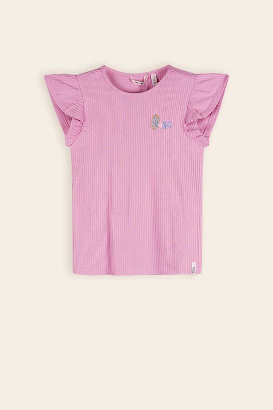 NONO Kesta Rib Top T-shirt Korte mouw Ronde hals Aansluitend Effen EcoVero viscose Elastaan 96% 4% Fresia Paars Maat 158/164