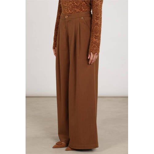 NUKUS wide leg broek met wol - bruin