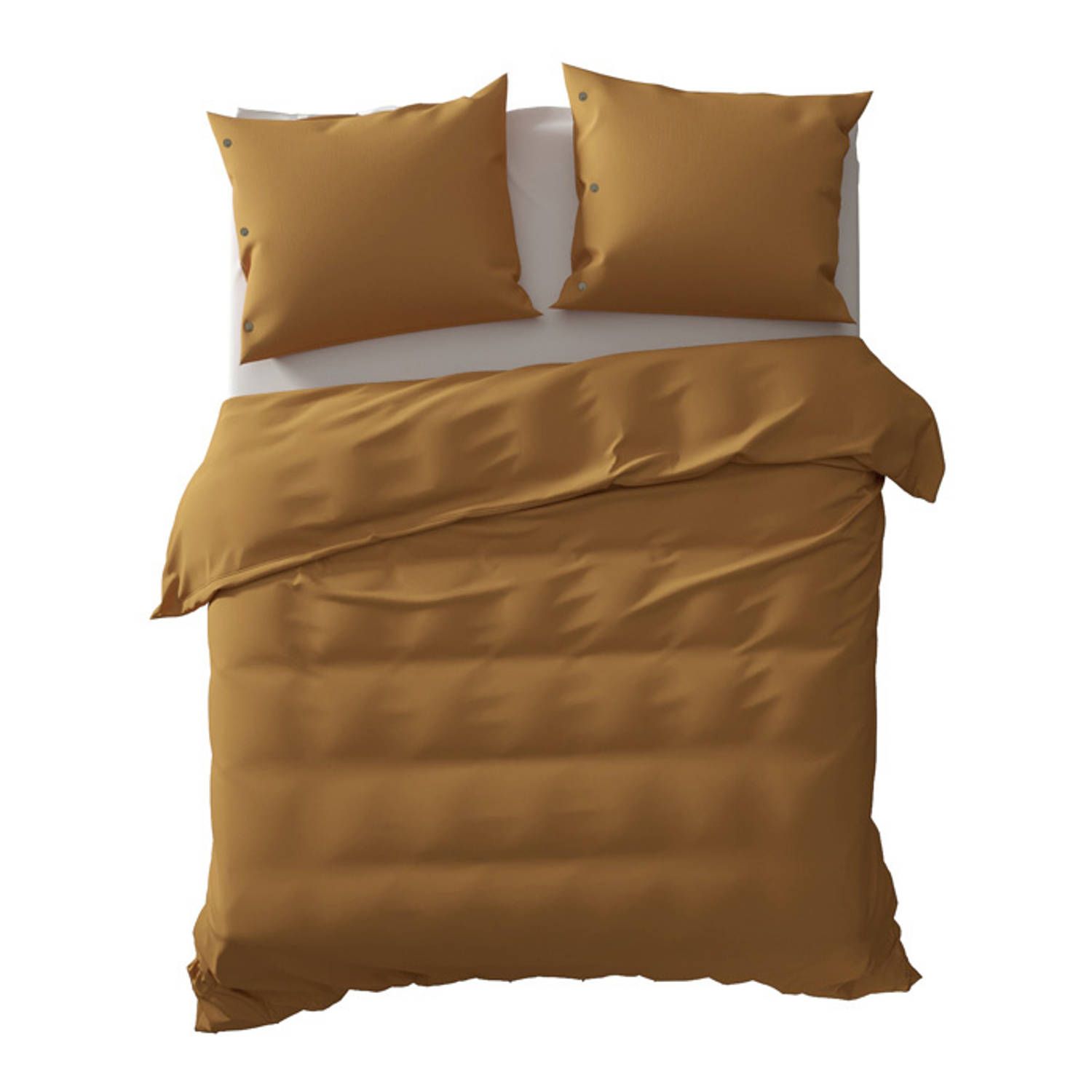 Yellow Percale Dekbedovertrek - Tweepersoons - 200x200/220 cm - Cognac Brown