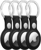 Rosso 4-Pack Deluxe Sleutelhanger Echt Leer Hoesje Geschikt voor Apple AirTag | Hanger | Case Zwart