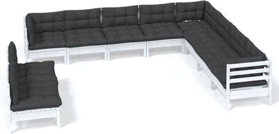 vidaXL 10-delige Loungeset met kussens massief grenenhout wit