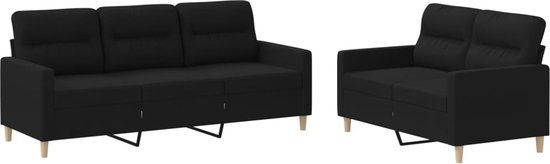 vidaXL 2-delige loungeset met kussens stof zwart