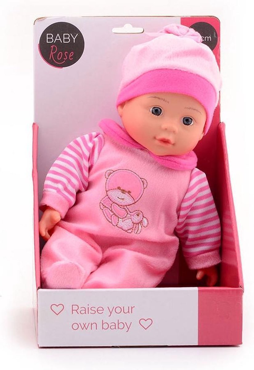 Johntoy baby Rose pop 30 cm roze gestreept