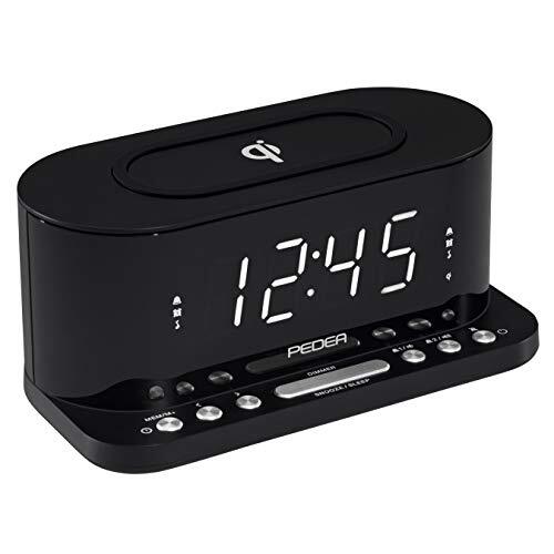 Pedea FM-wekkerradio met inductieve QI-oplaadfunctie en dimbaar display, snooze, dubbel alarm en slaaptimer, zwart