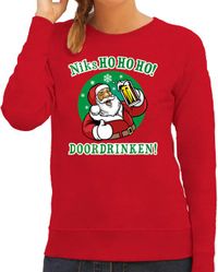 Bellatio Decorations BD Foute Kersttrui - Dames - Rood - Bier Drinkende Kerstman - Niks HOHOHO - Drank - Sweater Kleding XS