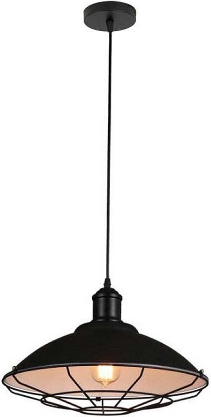 Homestyle Pro Zwarte robuuste hanglamp - kamerlamp - Plafondlamp - Keukenlamp - Ø40 cm - Zwart - Metaal - Halfrond - Industrieel - in lengte verstelbaar - E27 - 240V - zonder lichtbron