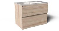 Saniclass Prime Vita Badkamermeubelset - 80x46x60cm - keramische wastafel glans wit - 1 wasbak - zonder kraangat - 2 lades - mat eiken licht