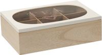 Excellent Houseware Theedoos - 6-vaks - wit/bruin - MDF - 24 x 16 cm